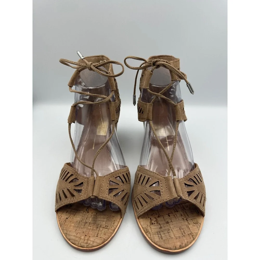 Dolce Vita Wedge Sandals 10 Tan Suede Lace Up Gladiator Cork Boho Summer Chic
